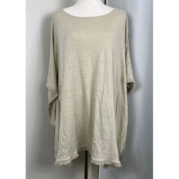 J. Jill Jackets & Blazers - J Jill XL Poncho Cape Beige 100% Linen Frayed Hem Lagenlook Equestrian Capsule